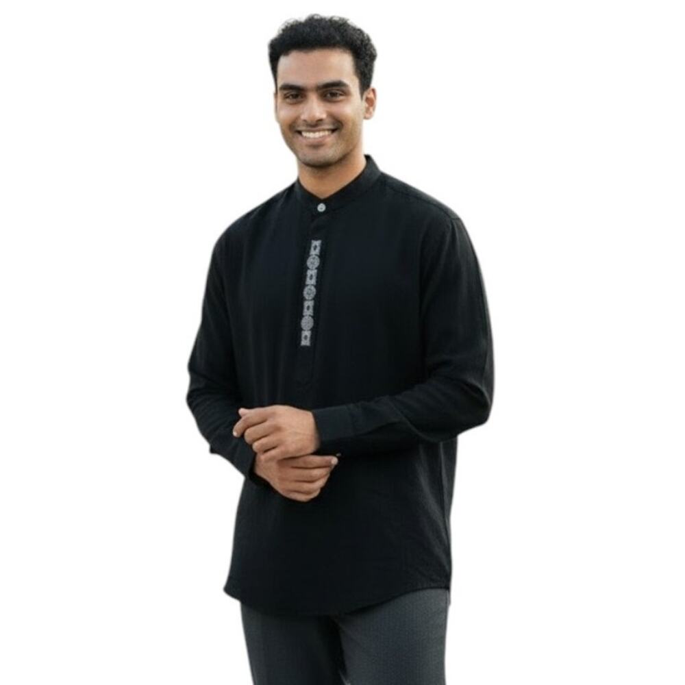 Le Monde Collection Men's Mandarin Collar Shirt, Button Down, Long Sleeves Sz XL